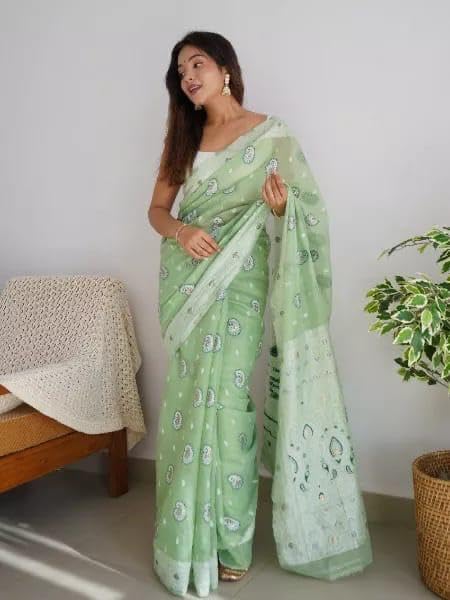 Image of Flosive Women's Woven Cotton Silk Saree With Unstitched Blouse Piece