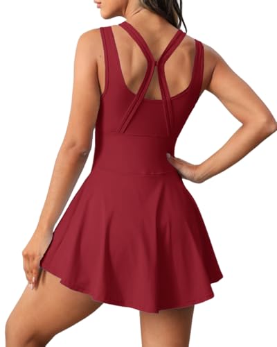 Image of Womens Sleeveless 2-in-1 Athletic Tennis Golf Dress Underneath Workout Active Dresses with Built-in Shorts