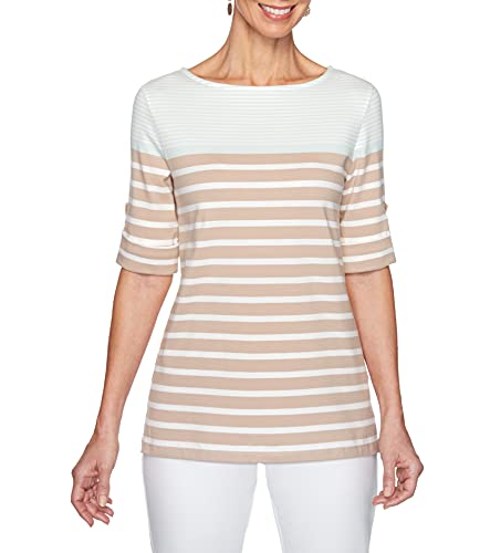 Alternative Women's Striped Color Blocking Top, Sea Glass Multi, M #TOP5