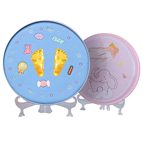 LuLyL Neugeborenes Baby Handabdruck Baby Fußabdruck Souvenir-Kit für Männer und Frauen, benutzerfreundliches Handabdruckglas, Babyparty und Neugeborenengeschenk, ungiftiger weicher Ton (blau)