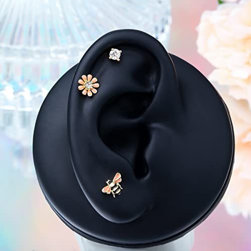 CM Crareesi Mania 3Pcs Cute Bee Cartilage Earrings Pack 316L Stainless Steel Helix Dainty Bee 16G Tragus Conch Gold Cartilage piercing jewelry Pack3