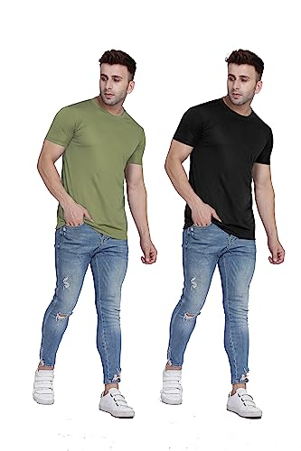 Image of TQH Men Dri Fit Polyester Half Sleeve Round Neck Multicolor t Shirts - Combo Set of 2