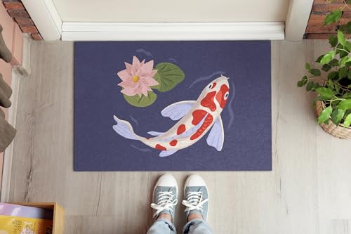 Paillasson 60x40cm Poisson Koi tapis résistant entrée maison maintien propreté durable