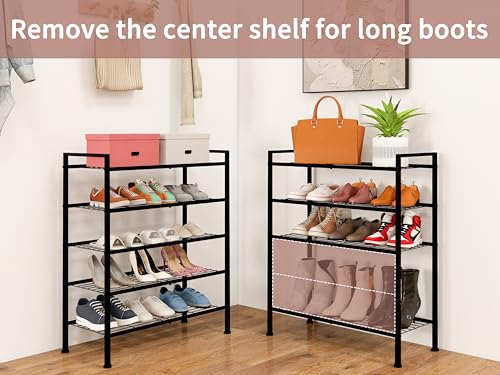 Image of 5-Tier Shoe Rack, Metal Storage Shelves for Closet Entryway, Tall Narrow Unit for Small Spaces, Multi-Purpose Organizer for Bedroom Garage, Easy Assembly, Black