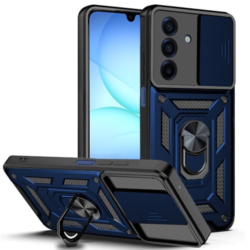Image of AESTMO Tough Armor Compatible with Samsung A17 5G / F17 5G / M17 Bumper Back Case Cover | Ring Holder & Sliding Camera Shield Cover | 360 Degree Protection Back Case Cover (Blue)