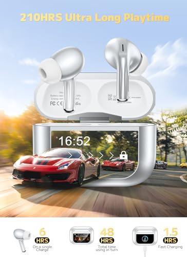 Image of Bucephalus Wireless Earbuds, Ear Buds Active Noise Cancelling with Smart Charging Case, Bluetooth 5.4 Headphones, 48H Playtime & Bass Stereo Sound, Compatible with iPhone, Android, Pad - Sliver