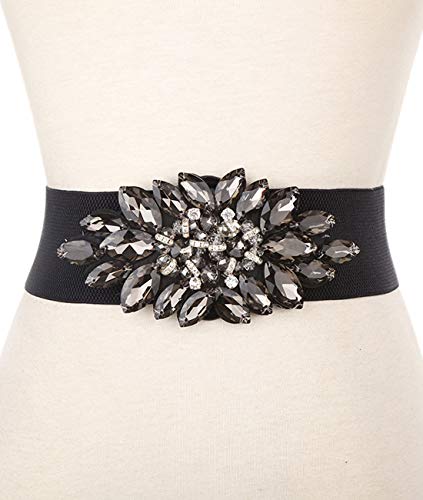 Women's Wide Elastic Crystal Belts Rhinestone Diamond Floral Stretch Cummerbunds for Dress2