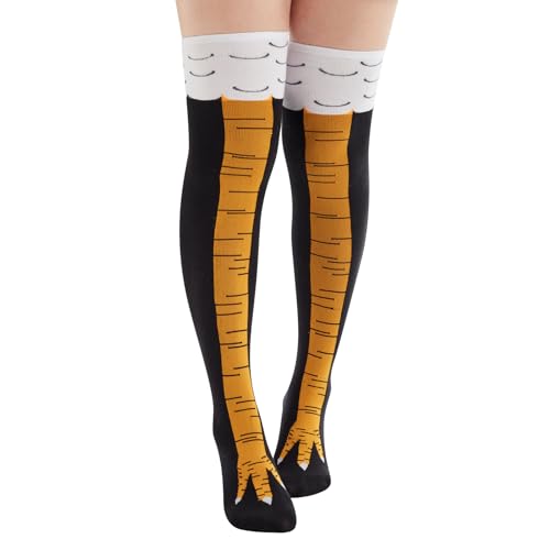 Honganda Crazy Funny Chicken Leg Socks - Adults' Novelty Knee-High Turkey Thanksgiving Socks, Yellow, M