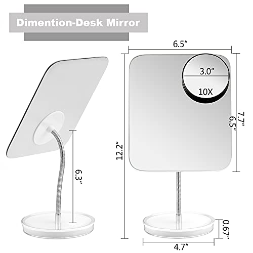 Jasefa Desk Makeup Mirror With Detachable 10X Magnification,360° Rotation Flexible Gooseneck Mirror With Stand,Tabletop Cosmetic Mirror,Good For Shower Shaving Traveling-White #TOP3