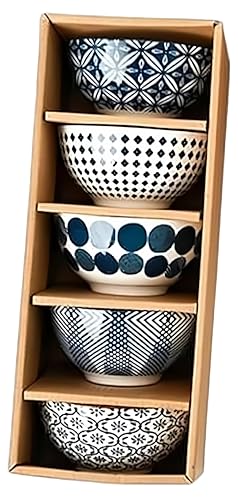 おしゃれな陶器ボウル5点セット|スープ・丼・うどん・ラーメン・カレー・サラダ・パスタに最適|スタッキング収納で省スペース|電子レンジ・オーブン・食洗機対応|磁気蓋付きで保存にも便利|家庭用・業務用どちらでも安心して使用可能 (ブルー,5点セット)