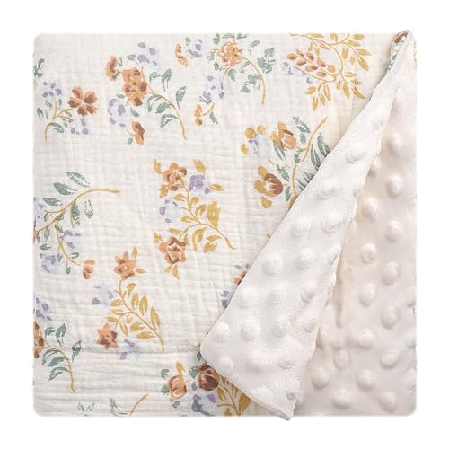 Image of Premium Soft Muslin Cotton Front Fluffy-Backed Baby Swaddle Blankets Double Layer Nursery Plush Dotted Fleece Back Receiving Bed Quilt Blanket for Unisex Newborn Toddler Boys Girls 30 x 41 Inches
