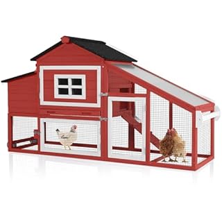 Aivituvin Chicken Coop Mobile Hen Coop, Large Chicken House with Wheels Outdoor Poultry Cage Backyard (Red)