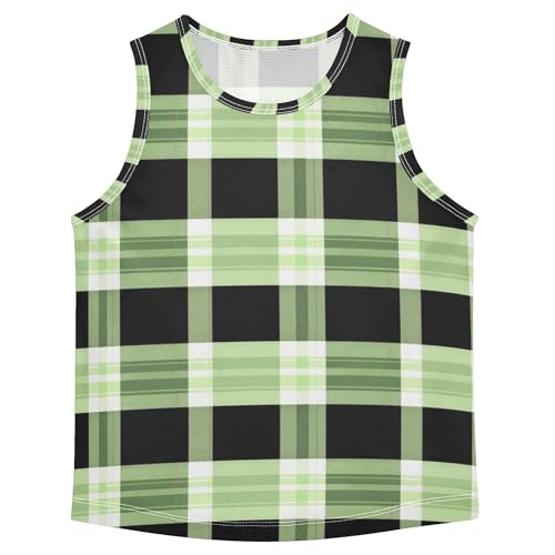 JUNZAN Blue Black Gingham Buffalo Plaid Boys' Tank Top Shirt Sleeveless Casual Vest Tees Work Out Clothes for Running 3T