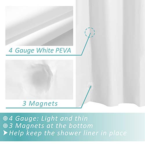 Image of Mrs Awesome White Shower Curtain Liner with 3 Magnets, 72x72 Premium Flexible Sturdy Plastic Shower Curtain for Bathroom Lightweight & Waterproof, White