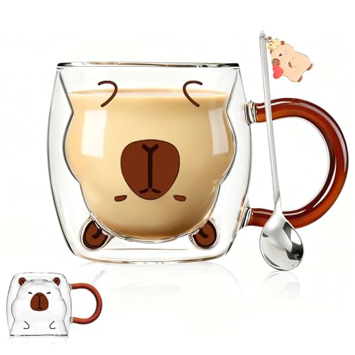 Geschenke für Frauen Süße Capybara Sachen Doppelwandige Kaffeegläser Kawaii Cappuccino Tassen Tee Espresso Latte Macchiato Gläser Weihnachtsgeschenke Geburtstagsgeschenk Lustige Geschenke für Freundin