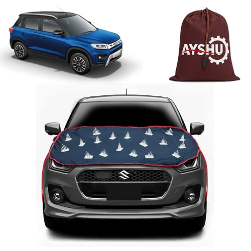 Image of AYSHU Dustproof Car Protection with Spikes for Dogs Compatible with Maruti Suzuki Vitara Brezza | Anti-Scratch Bonnet Guard | Heavy Duty Waterproof & UV Resistant Car Body Cover, Black