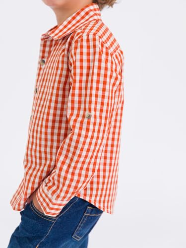 Image of RUGGEDBUTTS Boys Solid Cotton Long Sleeve Button Down Shirt with Button Tabs
