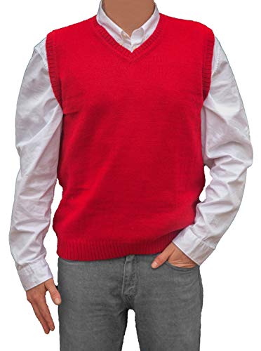 TINKUY PERU - Peruvian Alpaca Wool - Mens Knit V-Neck Pullover Sweater Classic Vest - Red (Large)