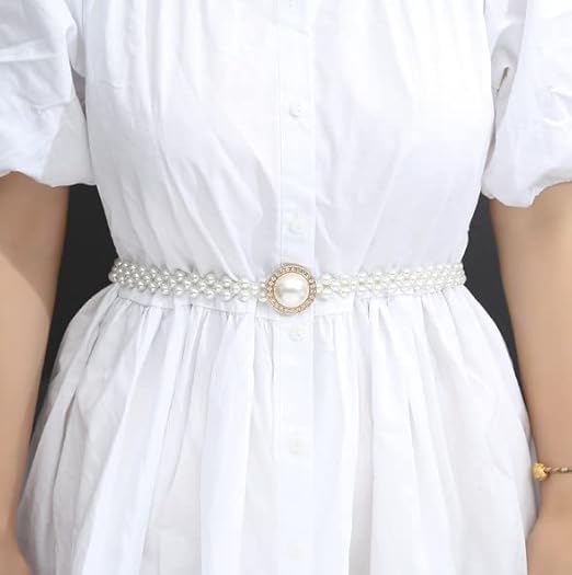 Amazon Hargio パールベルト 細ベルト レディース ゴムベルト サッシュベルト ベルト パール ウエストベルト レディースベルト 高見え パーティー 結婚式 ベルト 通販