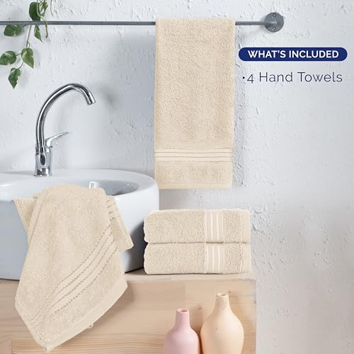 Elegant Comfort Premium Turkish Cotton 4 Pack Hand Towel Set - 16 x 28 inch, Luxurious Hotel Spa Quality 100% Turkish Cotton 4PC Hand Towel Set - Highly Absorbent - Soft Bathroom Towels, Ivory by Elegant Comfort - Image 4