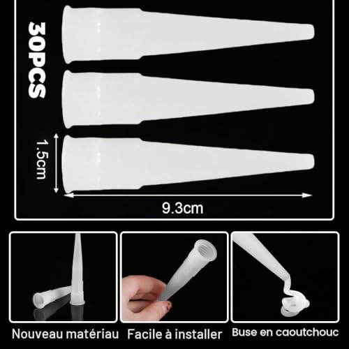 30 Pcs Cartouche Douilles, Embouts de Cartouche, Buse pour Silicone, Buse de Cartouche, Buse de Pistolet à Calfeutrer, Applicateur de Buses en Silicone pour Mastic Adhésif et Pistolet à Calfeutrer – vue 2