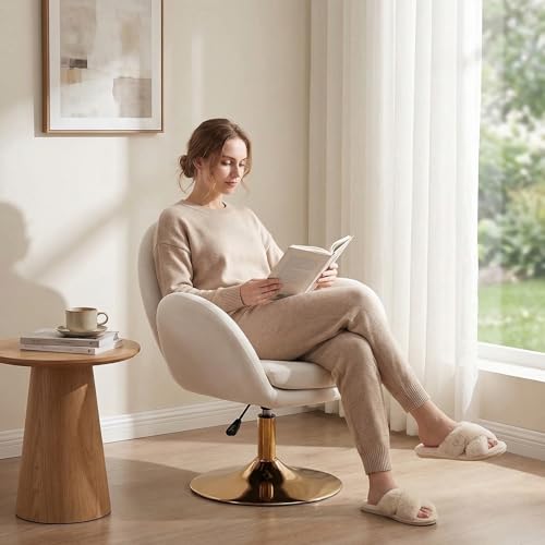 Fauteuil pivotant velours beige 360° réglable DAYALANE