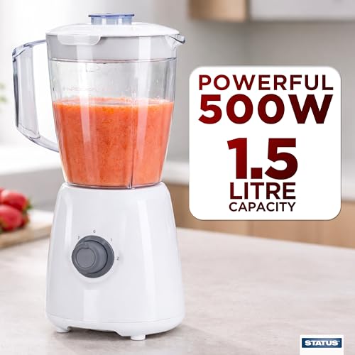 STATUS Tulsa Table Blender, 500W Plastic Jug Smoothie Maker with 2 Speed Settings, Pulse and Ice-Crush, Stainless Steel Blades, White (TULSA1PKB4) - Image 5