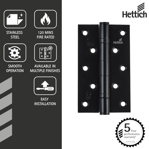 Image of Hettich SS304 Ball Bearing Hinge 3.5 Inch Square Corner with Screws | Z Hole, 80kg Load | Premium Door Hinge for Main Door & Windows | Pack of 1 (2 Hinges)