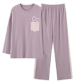 BFSGBFNTMD Pijamas De Gran TamañO De AlgodóN para Mujer De Pierna Ancha Fat Mm200 Catties Estudiante Casual Cuello Redondo AlgodóN Servicio A Domicilio OtoñO E Invierno