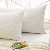 K MASANIJI Off White Waffle Weave Pillow Shams Standard Size Set of 2, Washed Cotton 20x26 inches Te