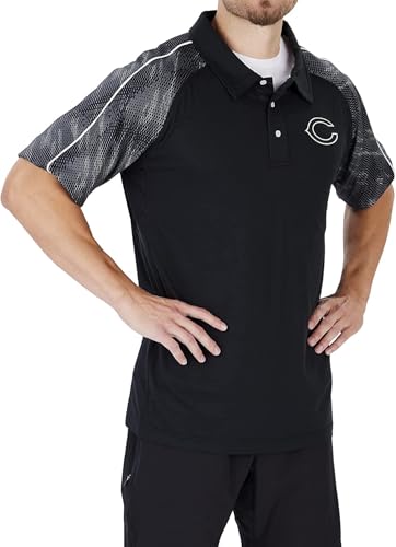 Zubaz Officially Licensed Men's NFL Elevated Field Polo with Tonal Viper Print Accent, Chicago Bears, Size Large Black