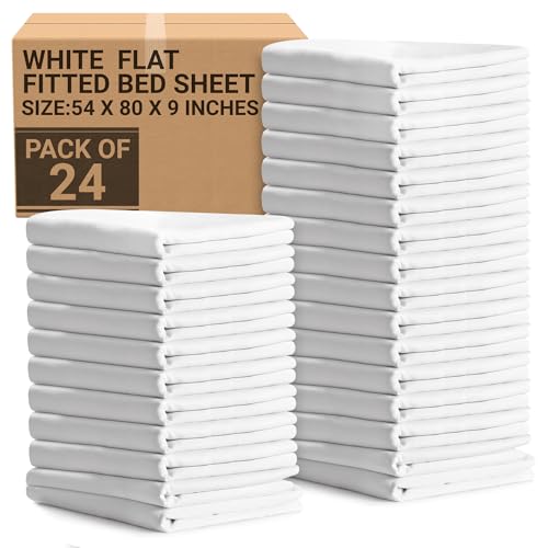 WINJEET Full Fitted Sheets – Bulk Pack of 24 (54X80X9) | T200 Polycotton Percale | Durable, Soft, Easy-Care Bedding Solution for Hospitals, Hospitality & Institutional Use