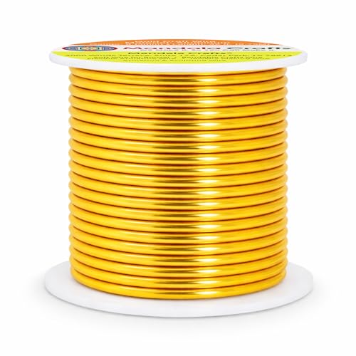 Image of Mandala Crafts 8 Gauge Anodized Aluminum Craft Wire for Jewelry Making - 32 FT Colored Flexible Gold Tone Wire - Bendable for Bonsai Armature Crafting Sculpting