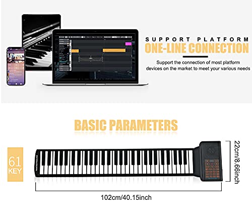 61 Keys Roll Up Piano Keyboard, Portable Piano With Storage Bag, Foldable Keyboard Travel Piano for Kids and Adult - Thumbnail 2