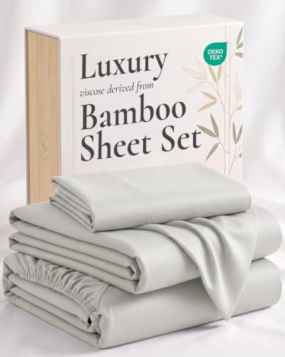 Image of Hotel Sheets Direct 3 Piece Bed Sheet Set Twin Size, 100% Viscose Derived from Bamboo Sheets Set with 1 Pillowcase, Cooling & Breathable Luxury Bedding, Moisture-Wicking & Silky Soft, Light Gray