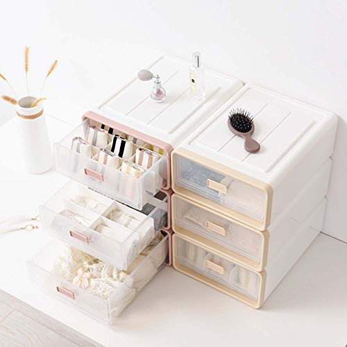 Homieco Bo?Te de Rangement empilable Coffre en Plastique tiroir Transparent Diviseur Bo?tes sous-v¨ºtements Chaussette Panier Organisateur Ensemble de 3/Rose