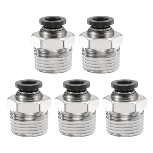 QUARKZMAN 5 Piezas De Conexión Rápida Por Empuje 1/4' Tubo OD X 3/8' Rosca NPT Macho Unión Recta De Latón Para Sistemas De Frenos De Aire En Remolques De Camiones Semi, Negro