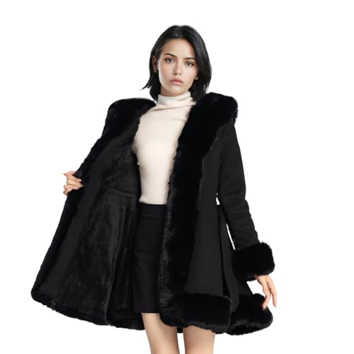 NXBC Winter Faux Fur Coats for Women,Faux Fur Leather Jacket Women,Winter Long Sleeve Furry Trim Peplum Parka Coat with Belt4