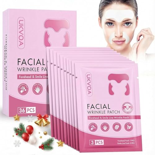 UKVOA Facial Forehead Wrinkle Patches and Smile Line Patches, Overnight Anti Aging Lifting Treatment with Hyaluronic Acid Aloe Collagen and Vitamin E for Women 36pcs