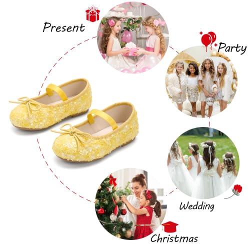 Image of PHIRAMIN Toddler Flower Girl Glitter Dress Shoes Little Girl Ballet Flats Bow Wedding Party