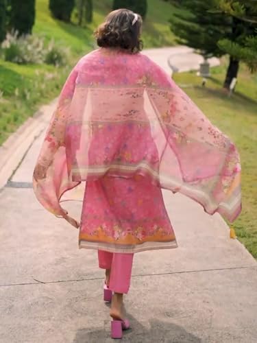 Image of INDO ERA Women's Straight Linen Floral Printed Kurta & Pant with Dupatta Set | Kurta Sets For Woman