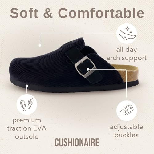 Image of CUSHIONAIRE Hana Womens Clogs | Comfortable Vegan Suede Clogs for Women | Slip On Potato Shoes with Cork Footbed & Arch Support | Memory Foam, Wide Widths Available