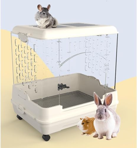 Tcrciuk ペットケージ 小動物 うさぎ 大型 アクリル 飼育 天井扉 キャスター付き 移動便利 耐久性 通気性 組立簡単 掃除簡単 ウサギ トトロ モルモット ダック 大型のハムスタート用品 (透明なペットケージ,66.5x52x65cm)