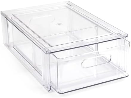 Smart Design Pull-Out Stackable Storage Bin with Removable Divide...