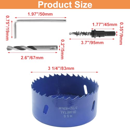Image of Luomorgo 83mm /3 1 /4 inch Hole Saw | 1 1 /4 inch Cutting Depth, HSS Bi-Metal, For Wood Cornhole Boards Plastic Drywall & Metal Sheet
