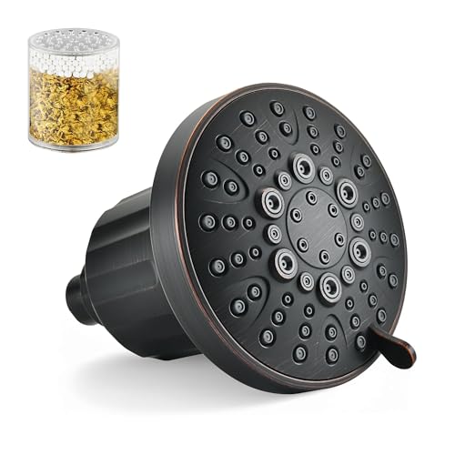 Image of BRIGHT SHOWERS Filtered Shower Head, High Pressure Fixed Showerhead for Hard Water, Dual-Media Filter Removes Chlorine & Impurities, 8 Spray Modes, Oil Rubbed Bronze