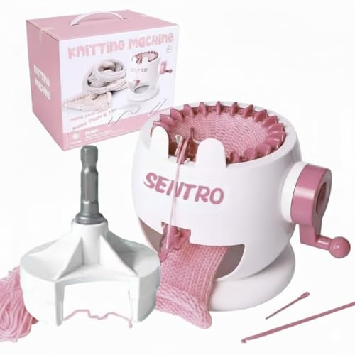 SENTRO 22 Needles Knitting Machine with Electric Adapter Knitting Board Rotating Double Loom with Crank Handle Adapter Hex Steel Bit for Automatic Knit
