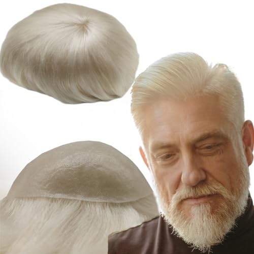 Protesi Capelli Uomo Yanahair Toupee per Uomini Parrucchini Parrucca Capelli Veri Uomo Parrucche 100% Europeo Capelli Umani Veri 0.04mm V-loop PU pelle sottile Toupet (8x10”,grigio/bionda)