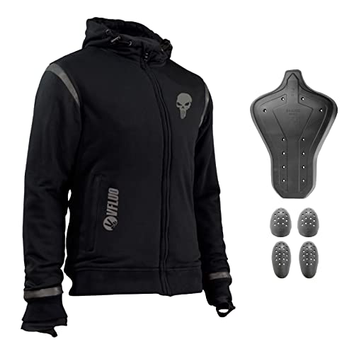 VFLUO - Veste Moto Homme/Femme 100% Kevlar, Protections Homologuées, Réfléchissants 3M™ - Agréable & Léger - Haute Visibilité 360° - Coques SAS-TEC™, Ultra Souple & Anti Chocs - Noir - Motif V Cover