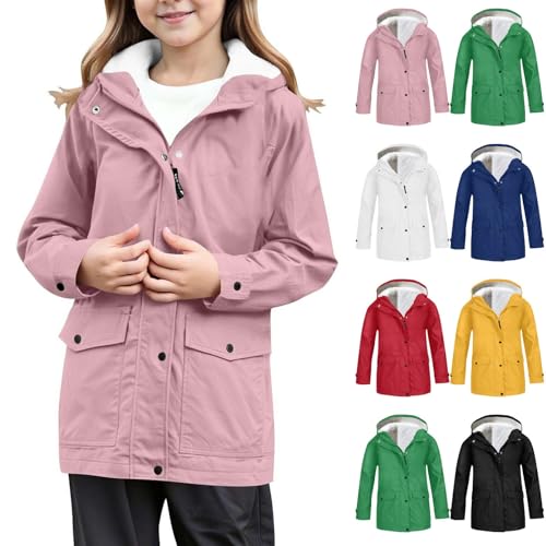Boys Girls Rain Jacket Waterproof Hooded Fleece Raincoat Lightweight Windbreaker for Teen Kids Windproof Hiking Jacket Coat